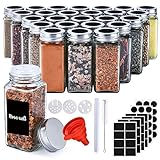 OMOZUN Gewürzbehälter, 25 Stück – Vorratsbehälter für Gewürze aus Glas mit Deckel aus Edelstahl, 25 x 120 ml, für Siebe, Trichter, Reinigungsbürste, Etiketten und Organisation der Küche