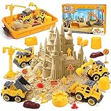 FRUSE Magic Toy Sand Für Kinder,Spielsand für Sandkasten mit 1 KG Sand,4 Baufahrzeuge,4 Sandformen, Sandkasten mit Deckel,Sensorische Spielzeug für Jungen Mädchen Alter 3 4 5 6 7+ Jahre Alt