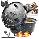 besøk Dutch Oven Set [9 Liter] Feuertopf eingebrannt mit Füßen, Deckel, Deckelheber, Reinigungs-Schaber + Rezeptheft | gusseiserner Kochtopf fürs BBQ am Lagerfeuer