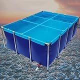 Vorratsbehälter Segeltuch Fischteich, Blau Aquarium Fischwasserbehälter Quaderförmiger Zierpool Koi-Zuchtteich Mit Ablassventil, Faltbarer Wasserspeicherteich Outdoor Fischteich