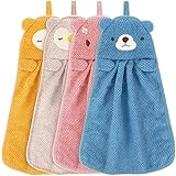 4 Stück Kinder Hand Handtuch Süßer Tier Waschlappen Mikrofaser Absorbierende Handtücher Schnelltrocknende Gesichtstücher mit Hängenden Schlaufen für Küchen und Badezimmer