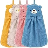 Tatuo 4 Stück Kinder Hand Handtuch Süßer Tier Waschlappen Mikrofaser Absorbierende Handtücher Schnelltrocknende Gesichtstücher mit Hängenden Schlaufen für Küchen und Badezimmer