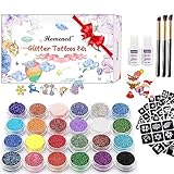 Glitzer Tattoo Set, 24 Farben Glitzer tattoos Kinder Glitzer...