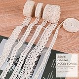 5 Rollen Spitzenband, Spitzenborte, Hochwertig Spitzenband Creme, Dekoband, Spitzenband Beige Breit Vintage, Borten und Bänder Zum Nähen für Geschenke zu Verpacken, Papierarbeiten, DIY Handwerk