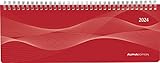 Tisch-Querkalender Profi rot 2024 - Büro-Planer 29,7x10,5 cm - Tisch-Kalender - 1 Woche 2 Seiten - Ringbindung - Alpha Edition