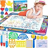 MOOING Wasser Doodle Matte,120 x 90 Aqua Magic Doodle Malmatte Kinder, Wiederverwendbare Drawing Matte, Aqua Drawing Painting Matte mit 3 Magic Stifte & Stempelset, Kinderspielzeug für 1-7 Jahr