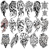77 Blätter Temporäre Tattoos, 17 Blätter Halbarm Tribal Löwe Eule Wolf Schildkröte Hirsch Fake Tattoos für Erwachsene Männer Frauen, 60 Blätter kleine Tattoo Aufkleber für Jungen Mädchen Kinder