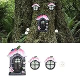 CHEVVY Miniatur Fee Garten Tür Kunstharz-Materialien Fairy Door Set Garten Kunst Skulptur Statuen Mini leuchtenden Baum Garten Tür mit 10 im Dunkeln Leuchtenden Sprites und Passenden Schrauben