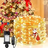 LE 10M LED Lichterkette aus Kupferdraht, 100 LEDs, Wasserdicht IP65, Strombetrieben mit Stecker, ideal für Weihnachtsdeko, Innen, Außen, Weihnachten Party usw. Warmweiß