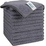 HOMEXCEL Mikrofaser-Reinigungstuch, grau, 12 Stück, Premium-Mikrofaser-Handtücher für Autos, fusselfrei, Kratzfest, sehr saugfähig, Wiederverwendbare Reinigungstücher für Auto, Haushalt, Küche