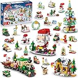 HOGOKIDS Weihnachts Adventskalender Bauspielzeug Set - 2023 Countdown Spielset 24 Sammelüberraschungen für Kinder, Weihnachtsspielzeug enthält Santa Claus Weihnachtsbaum Zug Haus für Jungen Mädchen