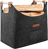 XL Faltbarer Holzkorb für kaminholz Extra dicker Filz und verstärkter Griff | Kaminholzkorb für Einkauf, Holz, Zeitung oder Brennholz | Brennholzkorb Filzkorb （Schiefergrau)