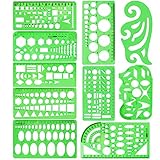 10 Stück Architektur Schablone Kinder Zeichenschablone Kunststoff Studenten Schablone Klare Grüne Lineal Taktikschablone Schablone Lineal Set Kurvenlineal Geometrie Set für Büro Kunst Studio Schule