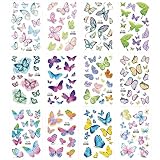 Kryzalite® 12 Blatt Glitzer-Schmetterling Temporäre Tattoos, für Frauen und Mädchen, Wasserfeste Augen-Gesichts-Körperkunst für Partys, Festivals, Modedekoration