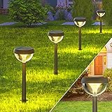 Linkind Castle Solar Wegeleuchten, 3000K Warmweiß Solarlampen für Außen Lichtsensor, Gartenstrahler mit 3 Lichtmodi, IP54 Wasserdicht, Auto Ein/Aus Solar Wegebeleuchtung für Hof/Eingang, 4 Stück