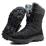 Maxome Schneestiefel Herren Winterstiefel Wasserdicht Warm Pelz Gefüttert Wanderstiefel Anti-Rutsch Stiefeletten Mid Calf Wanderschuhe für Herren Outdoor Leichte Schneeschuhe, Schwarz , 43 1/3 EU