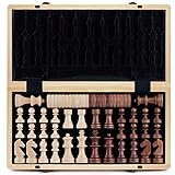 A&A 15 inch Wooden Folding Chess & Checkers Set w/ 3 inch King Height Staunton Chess Pieces / 2 Extra Queens…