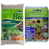 Dehner Bio Hornspäne, für Balkon- und Gartenpflanzen, mit Langzeitwirkung, 10 kg, für ca. 100 qm & Blaukorn, chloridarm, 4 kg, für ca. 40 qm