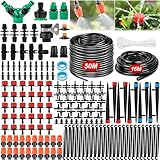 Garten BewässerungsSystem, 263Pcs Garten Bewässerung Kit, 50M+15M Bewässerungsrohre,Automatik Tröpfchenbewässerung Gartenbewässerung Misting Kühlsystem für Landschaft, Gewächshaus