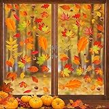 BBLIKE 177 Stück Fensterbilder Herbst, Warme Herbstdeko, Thanksgiving Fensterbilder Selbstklebend mit Ahornblatt, Eichenblatt, Eschenblatt Herbst Deko Aufkleber für Fenster Kinderzimmer Cafés Party