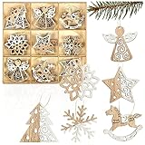 com-four® 27-teiliges Tannenbaumschmuck Holz-Anhänger Set - Weihnachtsbaumschmuck zum Dekorieren für den Weihnachtsbaum - Christbaumschmuck (X-Mas 1-27 Stück)