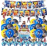 Sonic Geburtstagsfeier Dekoration,Tomicy 44 PCS Sonic Deko Geburtstag Set Sonic The Hedgehog Party Liefert für Kinder Party Baby Shower Geburtstagsdekorationen