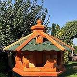 DARLUX handgefertigtes Sechseck Vogelhaus aus Holz wetterfest M - XXL mit und ohne Ständer I Futterhaus I Futterhäuschen I wetterfest I Bitumdach (Größe L ohne Ständer, Grün - Braun)