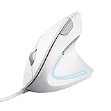 Trust Verto Vertikale Maus, Ergonomische Maus, Vorbeugung Gegen Mausarm/Tennisarm (RSI Syndrom), 1000/1600 DPI, LED-Beleuchtung, PC Mouse mit Kabel für Rechtshänder, Computer, Laptop, Mac - Weiß