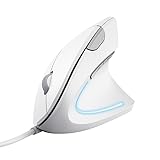 Trust Verto Vertikale Maus, Ergonomische Maus, Vorbeugung Gegen Mausarm/Tennisarm (RSI Syndrom), 1000/1600 DPI, LED-Beleuchtung, PC Maus mit Kabel für Rechtshänder, Computer, Laptop, Mac - Weiß