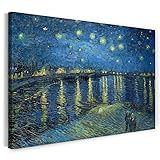 Printed Paintings Hochwertiges Leinwandbild auf Keilrahmen (120x80cm): Vincent Van Gogh - Sternennacht über die Rhône (1888)