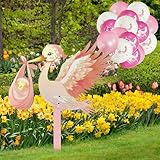 HuaMuDM Klapperstorch Set zur Geburt Baby, 85 cm hoch Babystorch, 15Pcs Neugeborene Balloon, Geburt Babystorch für Draußen, Holzstorch Zur Geburt, Großer Storch aus Holz
