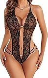 Avidlove Damen Spitze Bodysuit Unterwäsche Reizwäsche Body Rückenfrei Schwarz Medium