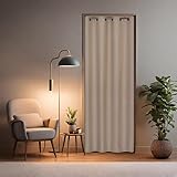 tinycurtains, Türvorhang mit Teleskopstange, einfache Montage in nur 1 Minute ohne Bohren (Türvorhang beige + Stange Silber, Vorhang 195 x 150 cm (HxB); Stange 70-120 cm)