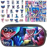Qooloo Federmäppchen Poppy Playtime, Poppy Playtime Aufkleber, Huggy Wuggy Pencil Pouch für Schule Home Office Supplies Studentenjungen und Mädchen