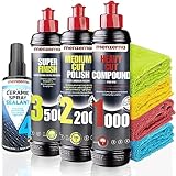 Menzerna Auto Polituren Set: Menzerna Heavy Cut Compound 1000 + Medium Cut Compound 2200 + Super Finish 3500 + MZ Wash Sachet + Power Lock Ultra Protection Sachet + 3x Mikrofasertuch 40x40cm