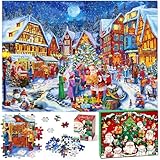 Adventskalender 2024 Weihnachtspuzzle für Kinder und Erwachsene 24-Tage-Countdown-Kalender 1008 Teile Weihnachtsmann-Straßenszene Weihnachtspuzzle für Dekorationen