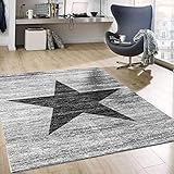 VIMODA Stern Jugendzimmer Wohnzimmer Teppich Grau Trendiger Kurzflor Teppich Stern Stylish Accessoire, Maße:160x220 cm