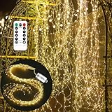 Lichterschweif 1M 100 LED,Lichterbündel,8 Modi Wasserdichte Wasserfall Lichterkette,Weihnachten Lichterkette,Weihnachtsbeleuchtung mit Batterie,Timer,Fernbedienung,Lichterstrang für Innen Außen Deko