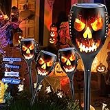 NEXVIN Halloween Deko, 4 Stück Groß Solarleuchten für Außen Garten, 51 LED Solar Fackel Gartenfackeln mit Realistischer Flammeneffekt, IP65 Wasserdicht Solarlampe für Außen Halloween Garden Party Deko