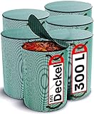 6 Gartensack Set mit Deckel 300L - 4 Reißfeste Griffe - Stabil - Faltbar - Wiederverwendbar - Robustes Polypropylen