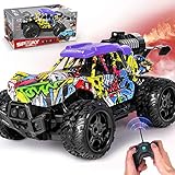 VATOS Ferngesteuertes Auto - 1:16 Graffiti RC Auto Monster Truck mit LED Licht & Spray | Offroad RC Fahrzeuge Auto Geschenk Spielzeug für Kinder Jungen Mädchen 3-7 Jahre