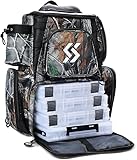 yun nong Wasserdichter Angelausrüstungsrucksack mit 4 abnehmbaren Angelschalen und Regenschutz,große Kapazität,für Süß- und Salzwasserangeln,Camping,Wandern (Tarnmuster), grün,Camouflage (Tarnung)