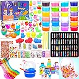 Purpledi DIY Slime Kit Schleim Set, Schleim Selber Machen mit 24 Farben Crystal, Glitzerschleim, Slime Charms Glitterpulver und Mehr für Kunsthandwerk Geschenk für Kinder (A)