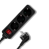 REV Steckdosenleiste - Mehrfachsteckdose 3-Fach mit beleuchtetem Schalter zum Stromsparen, 1,4m, 3500W, schwarz