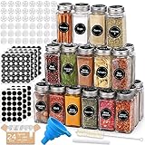 NCKIHRKK Gewürzgläser Eckig 24 Stk. 120ml Gewürzdosen Gewürz Organizer, Gewürzbehälter Glas Gewürzstreuer Set mit 48 Streueinsatz Gewürzgläser Set mit Etiketten Trichter Marker Bürste, Spice jars