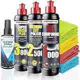 Menzerna Auto Politur Set: Menzerna Heavy Cut Compound 1000 + Medium Cut Compound 2500 + Super Finish Plus 3800 + Menzerna Ceramic Spray Sealant + 4x Mikrofasertuch 40x40cm