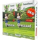Famiflora Grassamen spielen und Sport 2 x 2kg (bis 200 m²) - Starker Rasen, der Spiel und Sport überlebt - Dichter Rasen verhindert Unkraut - Schnelle Keimung für sofortiges Ergebnis