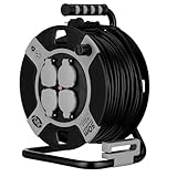 REV Kabeltrommel EX 50m Outdoor Verlängerungskabel außen IP44, Ideal für Garten und Camping, 4-fach, H05VV-F, grau