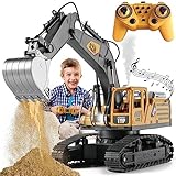 TOMOROY Fernbedienung Bagger Spielzeug 14 Kanal 1:14 Fernbedienungsbagger Konstruktionsspielzeug Traktor, Simulierter Rauch, Klang, Beleuchtung, Metallgrabenkopf, RC-LKW-Geschenke für Jungen