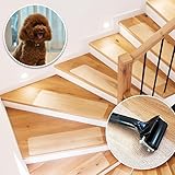 KARAT Stufenmatten transparent für Treppen - 15 Stück - 60 x 10 cm, Antirutschstreifen selbstklebend inkl. Montageroller - Treppenstufen Matten für Holztreppen, Anti Rutsch Streifen Treppe (Henri)
